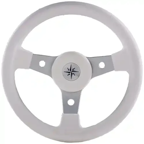 3-Speichen Steuerrad ‘Delfino‘ Silber Aluminium Mit Weißem Vinyl Griff, Ø310mm, Tiefe 95mm