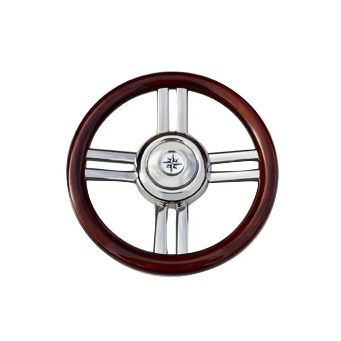 4-Speichen Steuerrad ‘Modell 25b‘ Niro Mit Holzgriff, Ø350mm, Tiefe 60mm