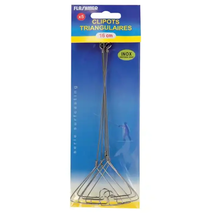 5 Dreieckige Clipse aus Edelstahl 16 cm
