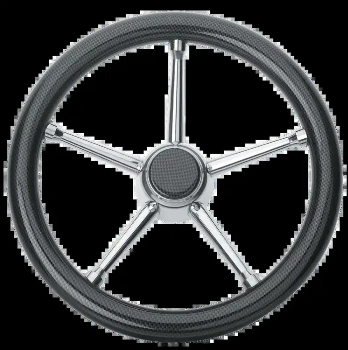 5-Speichen Steuerrad ‘Modell 18‘ Niro Mit Carbonlook-Griff, Ø350mm, Tiefe 60mm