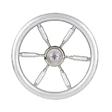 6-Speichen Steuerrad ‘Leader Silver‘ Niro Mit Silber Look, Ø370mm, Tiefe 100mm