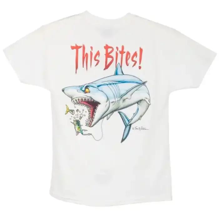 AFTCO This Bites Weißes kurzärmeliges T-Shirt für Kinder